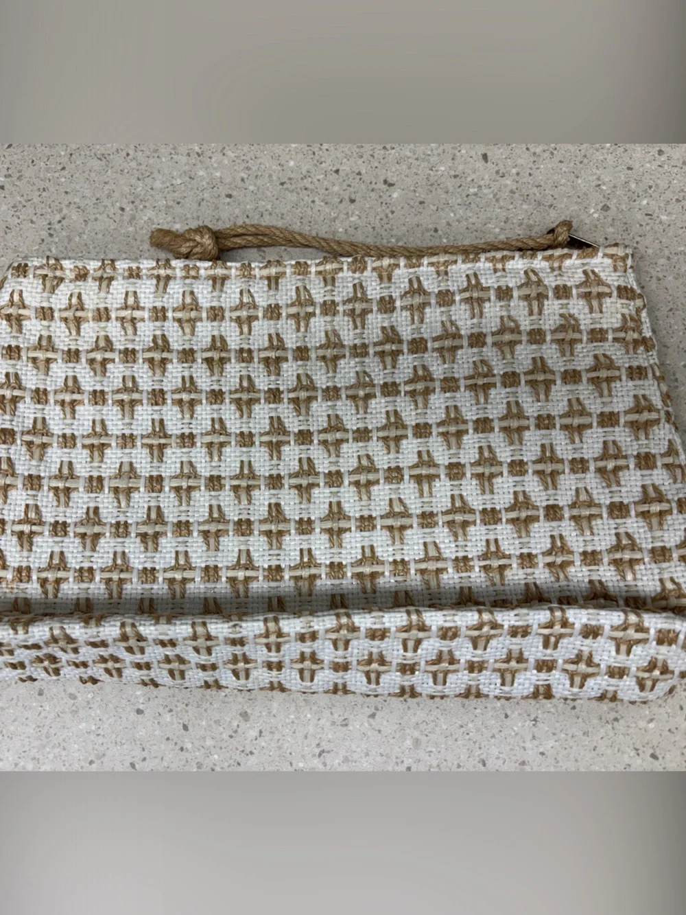 Vintage Woven Straw-Pattern Clutch White and Tan 33 East Imports Made in Japan